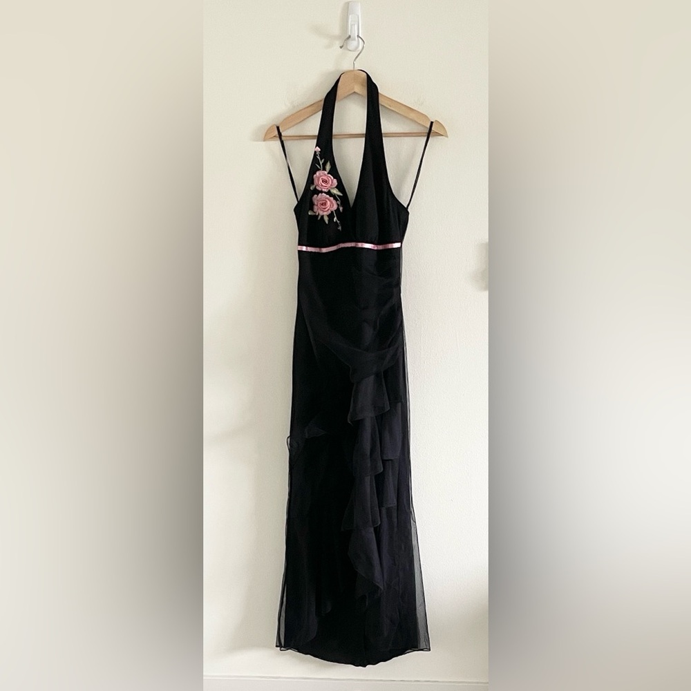 Rampage Vintage Y2K Fairycore Whimsygoth‎ Halter Dress Medium Rosette Black